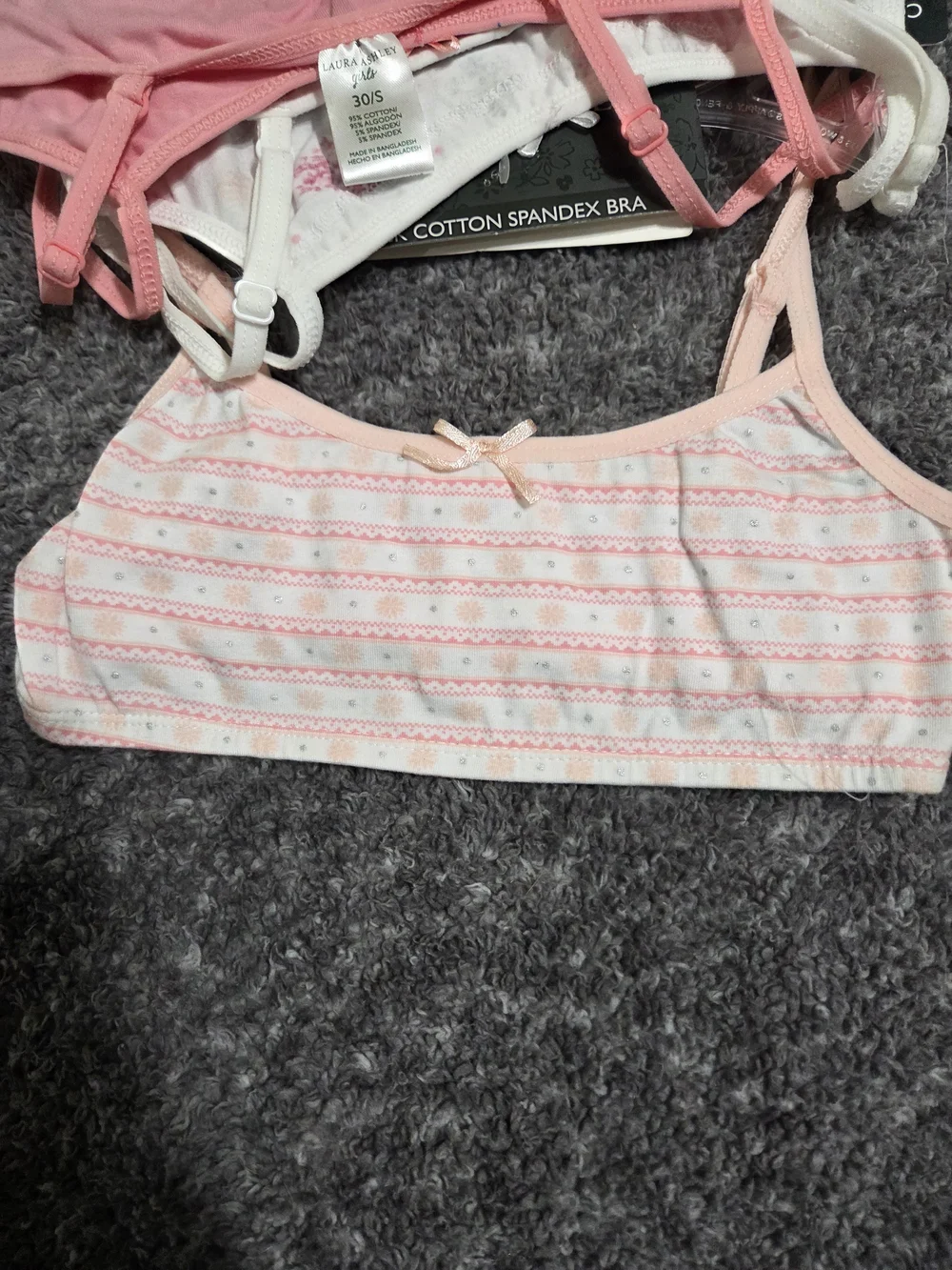 Laura Ashley Girls 3-Pack Bras - Pink, Light Pink & White Snowflake
